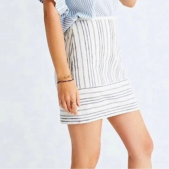 Madewell Linen Striped Cream Gray Lined Mini Skirt Size 00 - Picture 1 of 9
